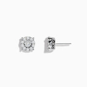 The Bouquet 14K White Gold Diamond Cluster Stud Earrings (0.96 TCW) feature round diamonds set in a floral design on white gold, displayed against a white background.
