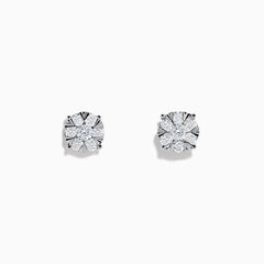 The 14K White Gold Diamond Cluster Stud Earrings, 1.01 TCW, shimmer with radiant facets in a classic prong setting, shown against a plain white background.