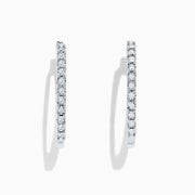 The 925 Sterling Silver Diamond Hoop Earrings, featuring small round diamonds totaling 0.24 TCW, are displayed upright on a white background to showcase the sparkling stones along the front edge.