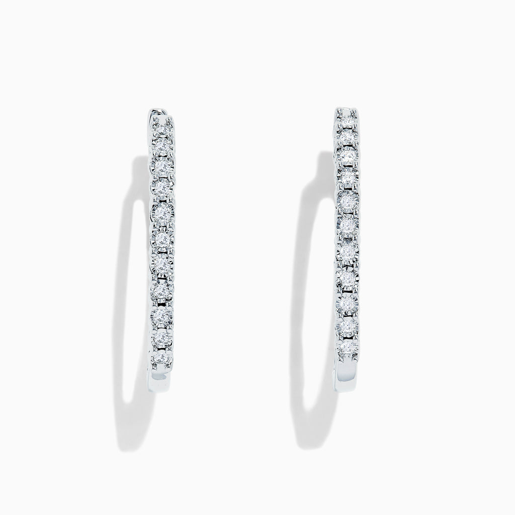 Effy 925 Sterling Silver Diamond Hoop Earrings, 0.24 TCW
