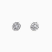 A pair of 925 Sterling Silver Diamond Pave Stud Earrings (0.10 TCW) featuring multiple small diamonds in concentric circles, shown against a plain white background.