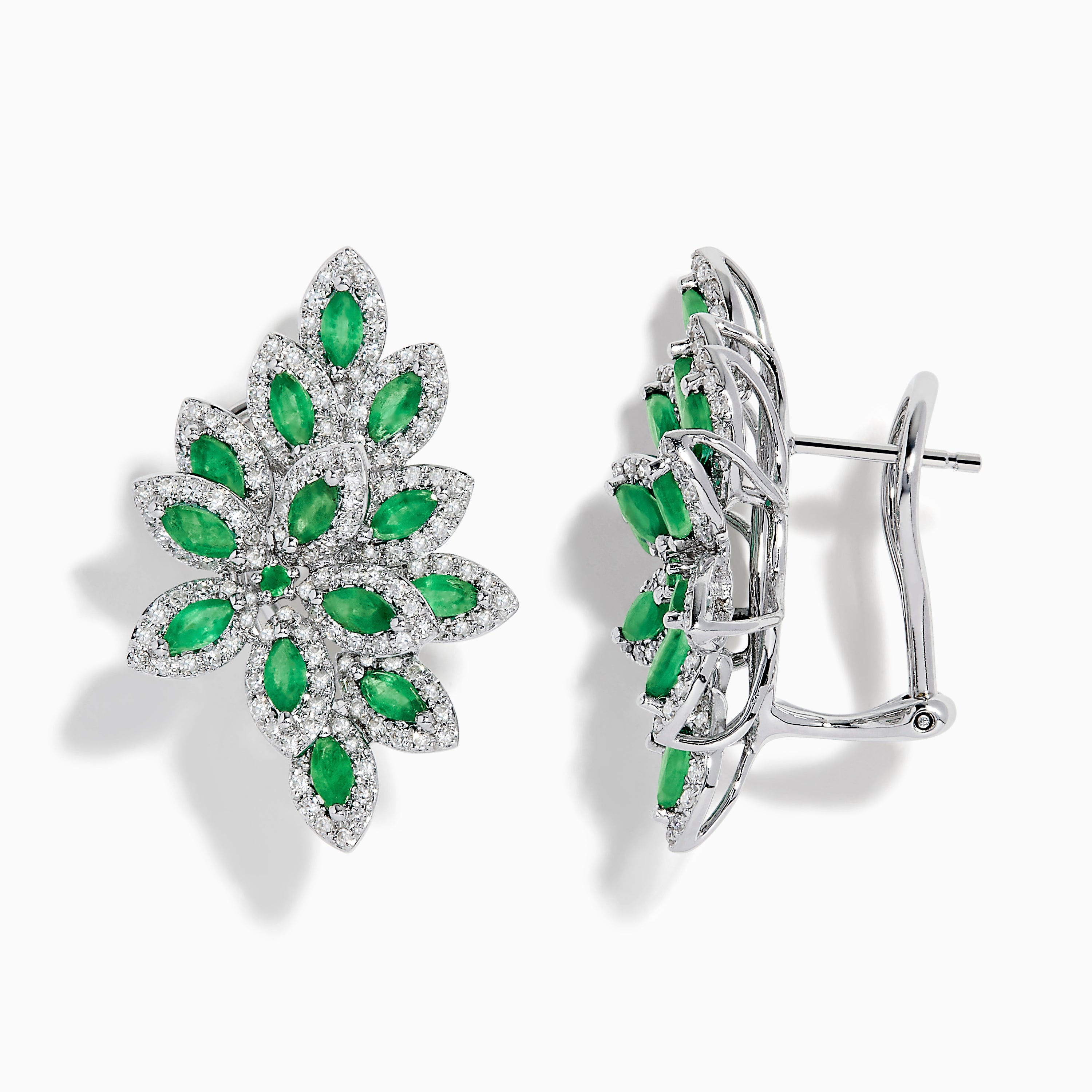 Effy 14K White Gold Diamond and Emerald Earrings