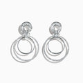 The Classique 14K White Gold Diamond Drop Earrings, 1.12 TCW, showcase two interlocking circles— the larger ones adorned with sparkling diamonds— presented against a plain white background.