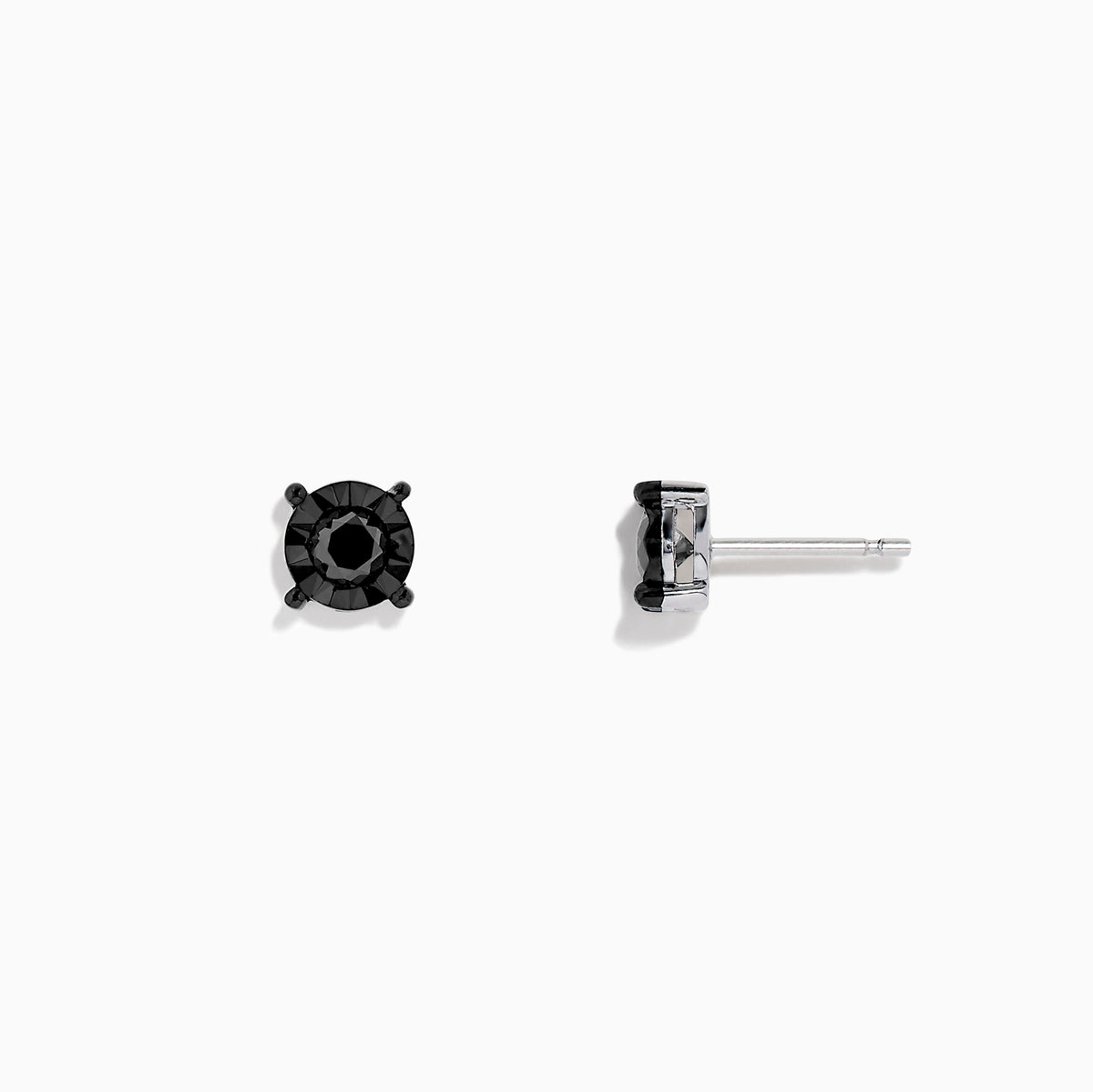 The 14K White Gold Black Diamond Stud Earrings, 0.49 TCW, feature round stones in four-prong settings and are shown against a plain white background.