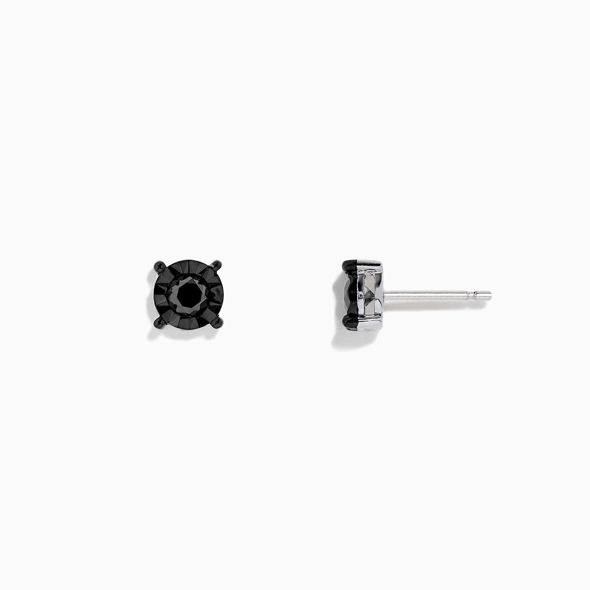 The 14K White Gold Black Diamond Stud Earrings, 0.49 TCW, feature round stones in four-prong settings and are shown against a plain white background.