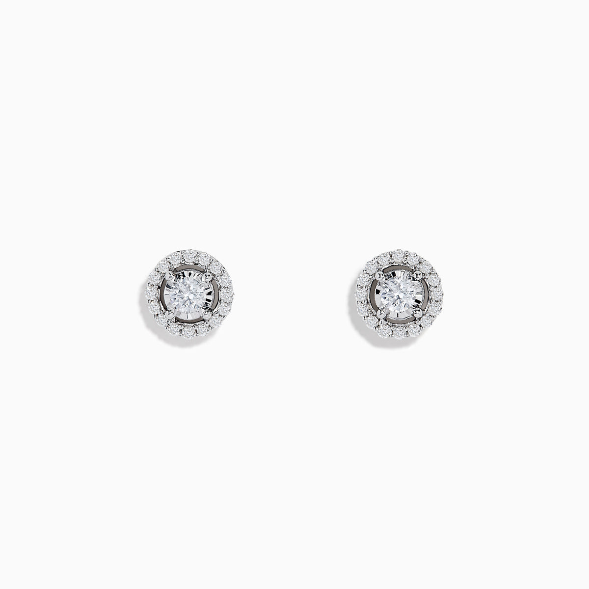 The Pave Classica 14K White Gold Diamond Halo Stud Earrings, featuring 0.48 TCW diamonds, are displayed on a plain white background.