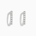 A pair of 925 Sterling Silver Diamond Hoop Earrings, each adorned with a row of sparkling white gemstones, displayed against a white background—an elegant choice for any jewelry collection.