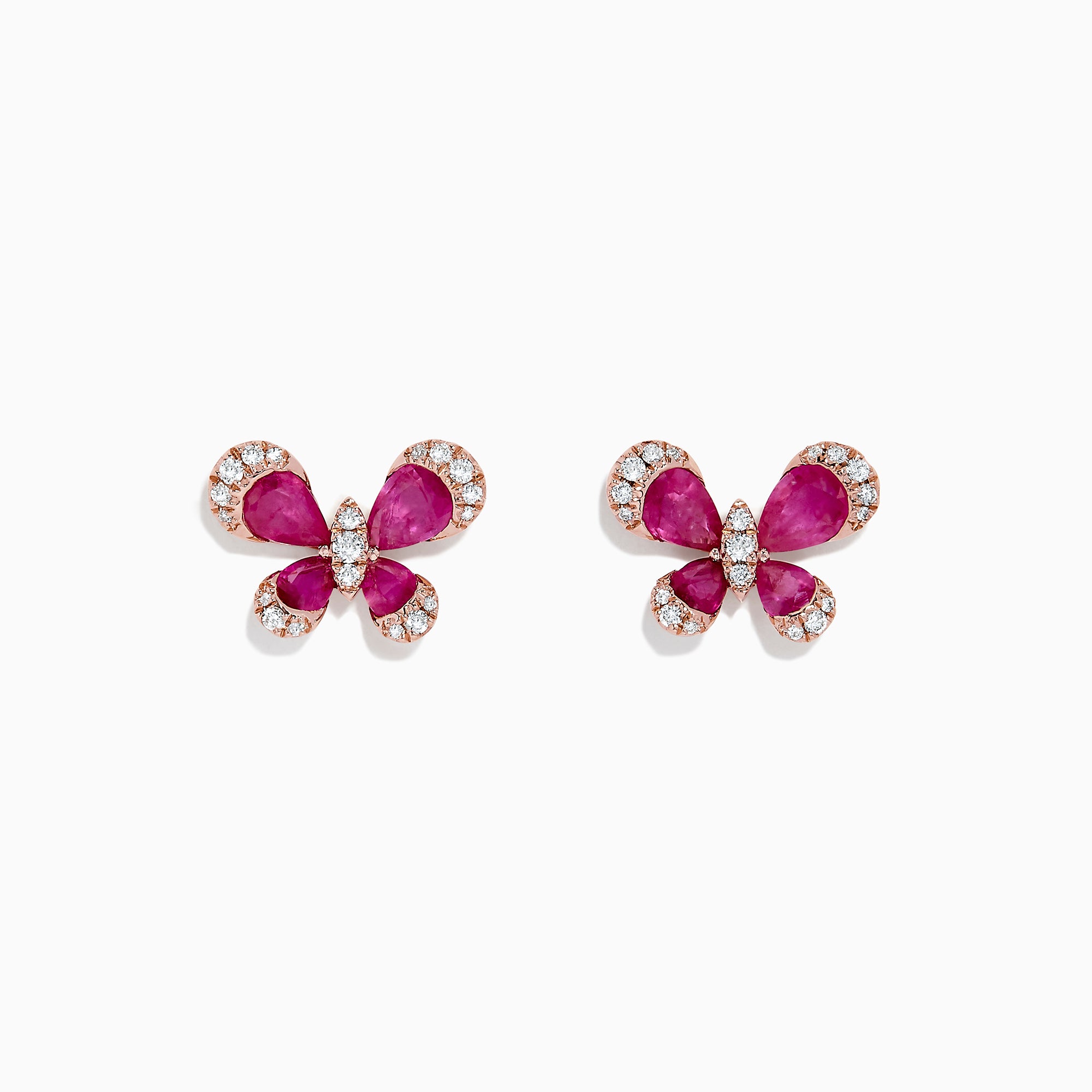 Effy Nature 14K Rose Gold Ruby and Diamond Butterfly Earrings, 2.44 TCW