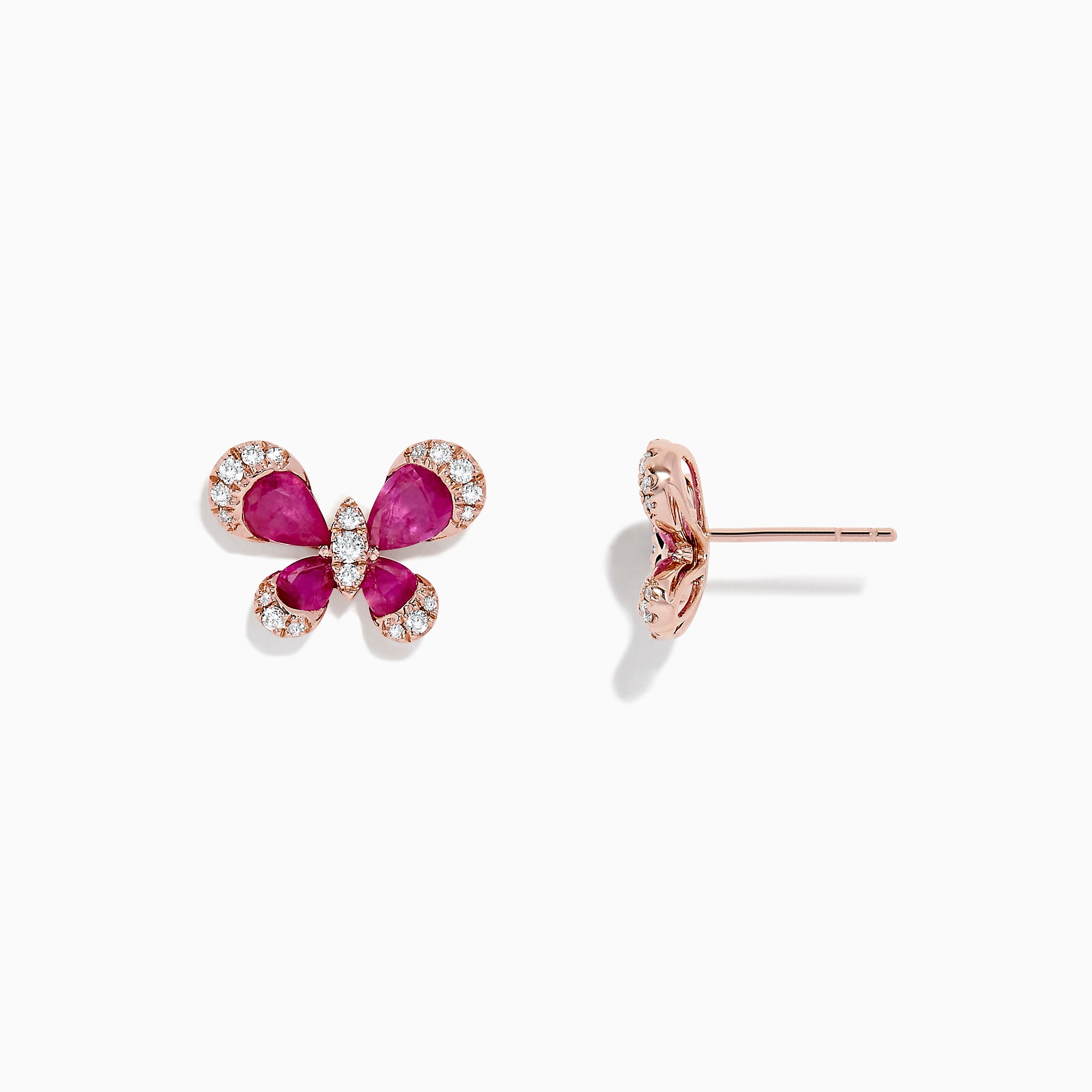 Effy Nature 14K Rose Gold Ruby and Diamond Butterfly Earrings, 2.44 TCW