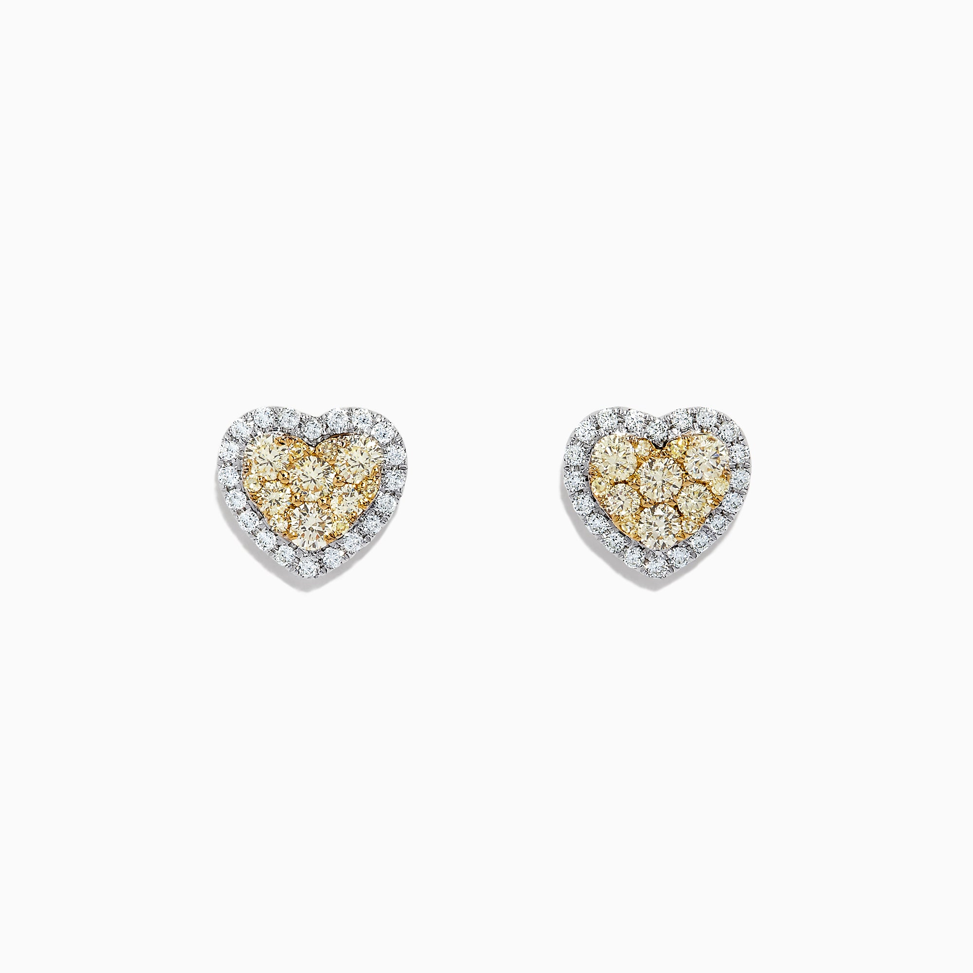 Effy Canare 14K Two Tone Gold Yellow and White Diamond Heart Earrings, 0.96 TCW