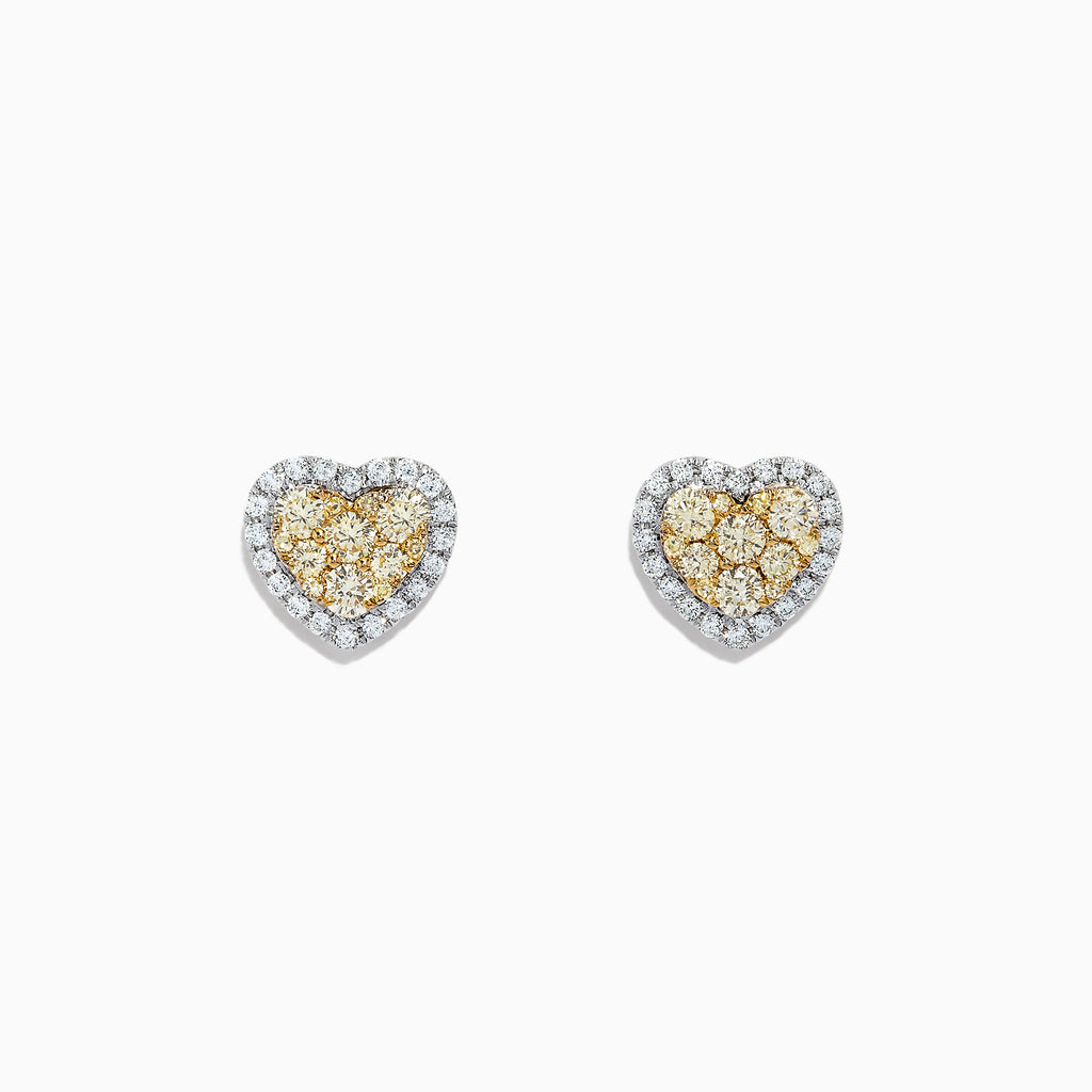 Effy Canare 14K Two Tone Gold Yellow and White Diamond Heart Earrings, 0.96 TCW