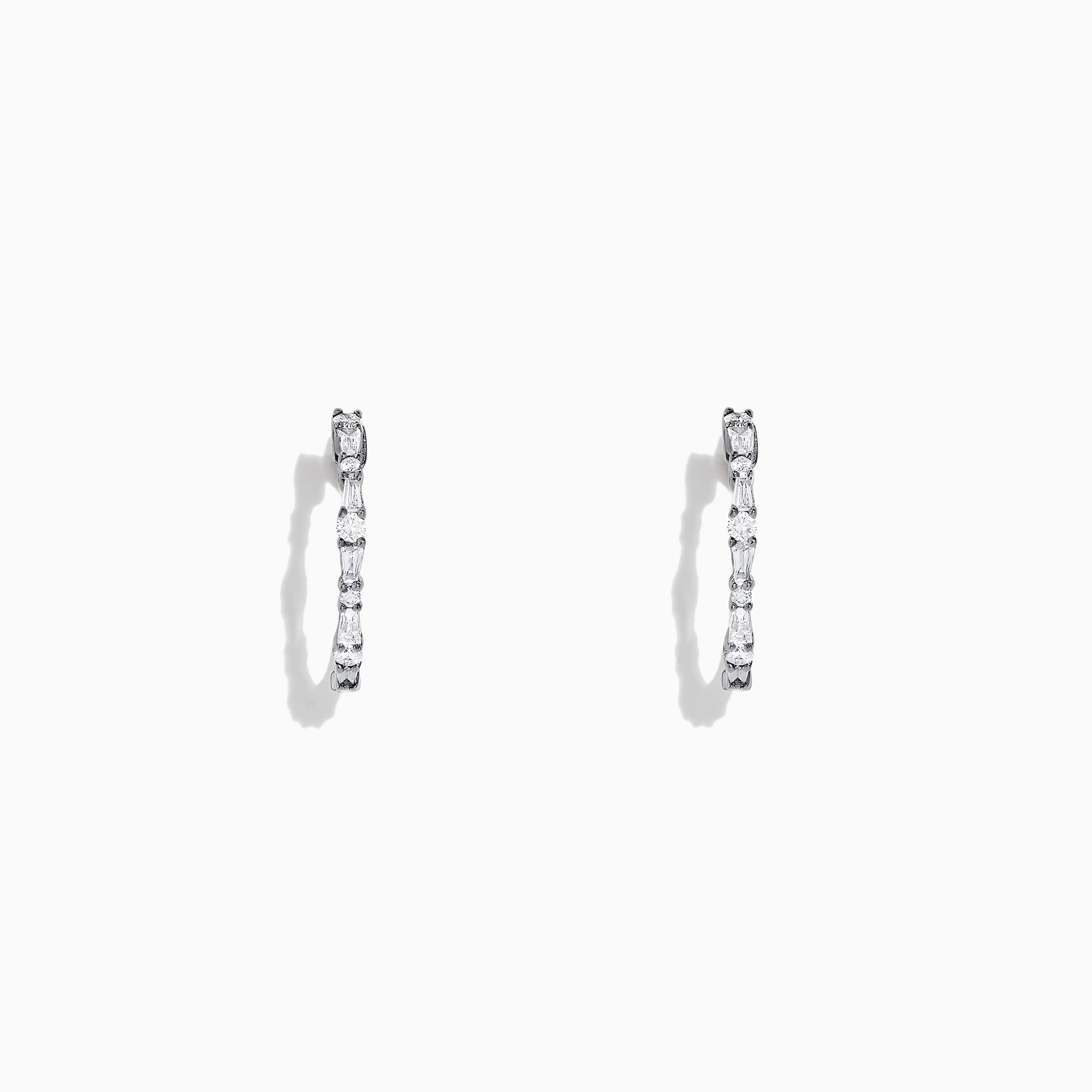 The Classique 14K White Gold Diamond Hoop Earrings, 0.37 TCW, feature delicate hoops each set with sparkling round diamonds and are shown against a plain white background.