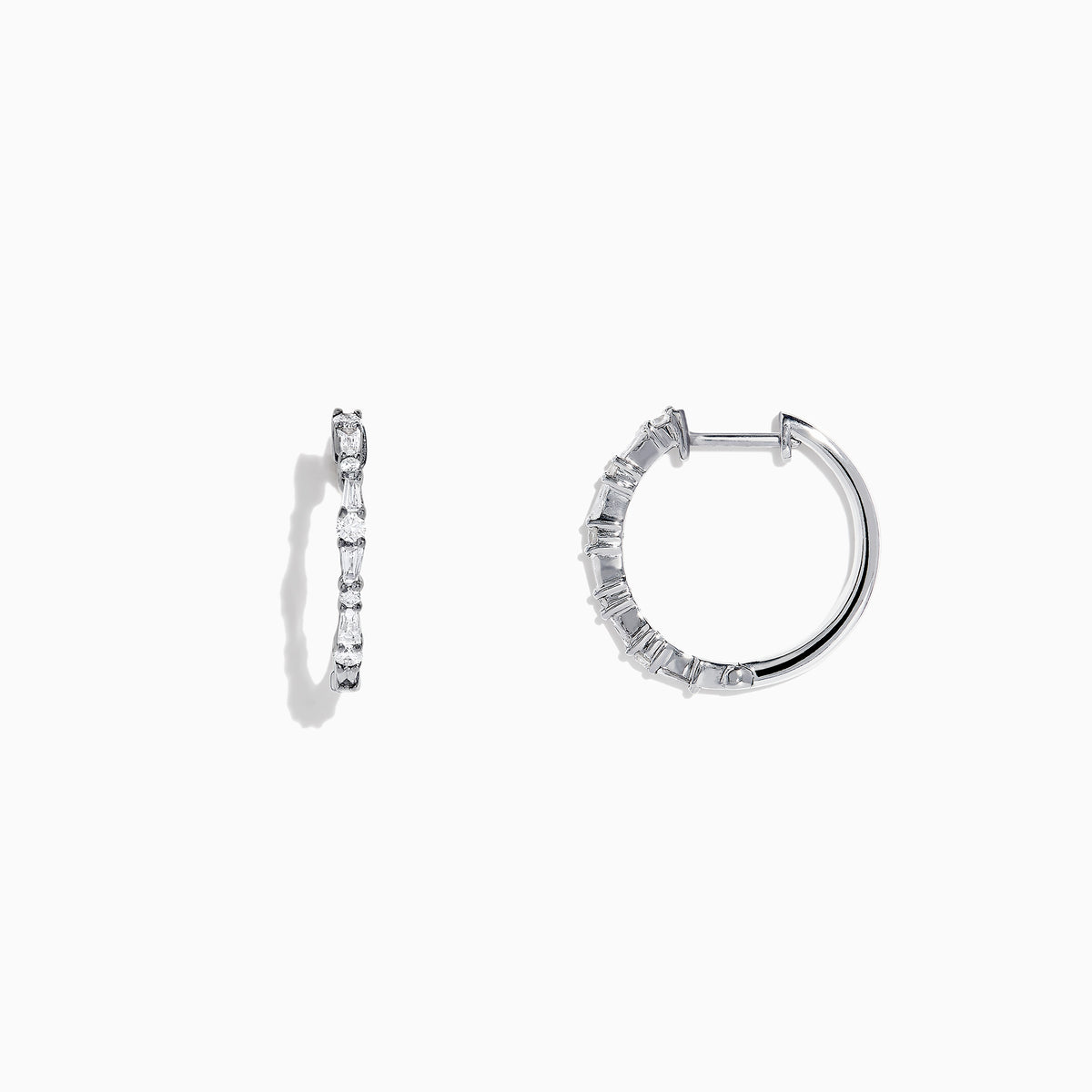 The Classique 14K White Gold Diamond Hoop Earrings, 0.37 TCW, feature delicate hoops each set with sparkling round diamonds and are shown against a plain white background.