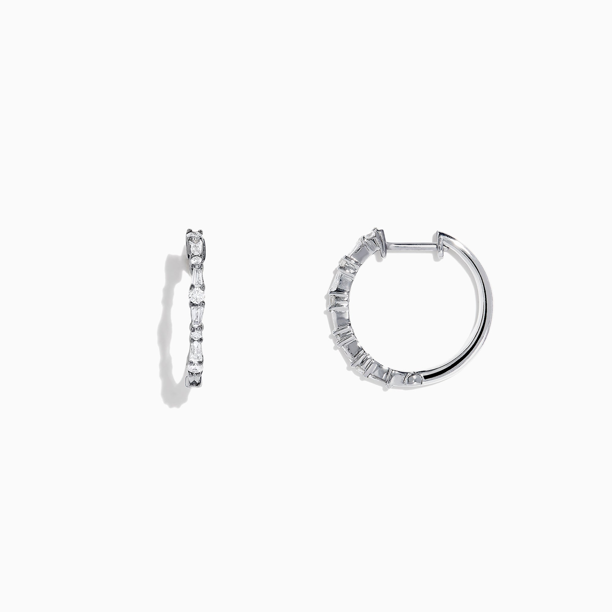 The Classique 14K White Gold Diamond Hoop Earrings, 0.37 TCW, feature delicate hoops each set with sparkling round diamonds and are shown against a plain white background.