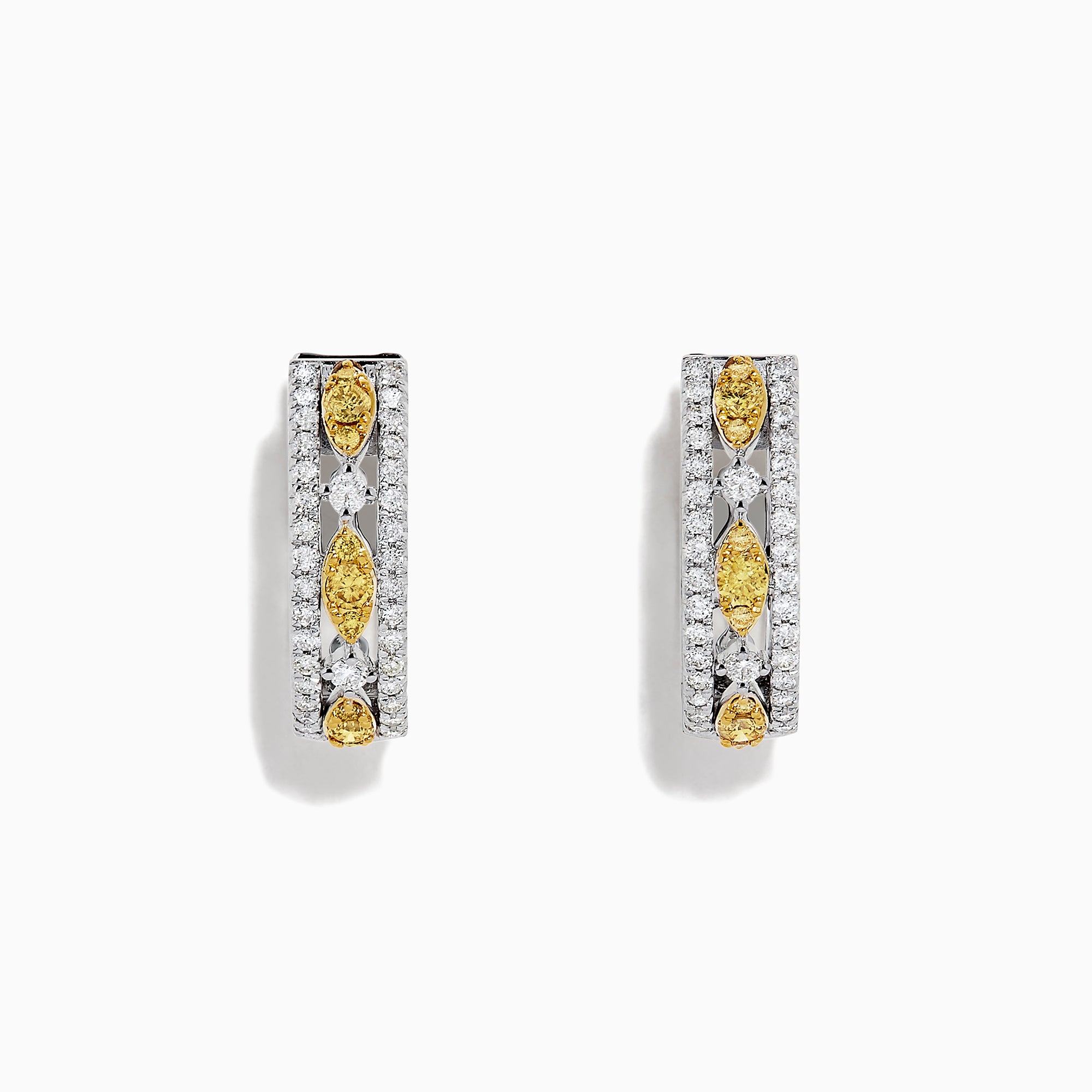 A pair of Canare 14K White Gold 5/8 Yellow Diamond Hoop Earrings, 0.67 TCW, featuring sparkling yellow diamonds set in white gold in an elegant vertical hoop design.