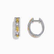 A pair of Canare 14K White Gold 5/8 Yellow Diamond Hoop Earrings, 0.67 TCW, featuring sparkling yellow diamonds set in white gold in an elegant vertical hoop design.