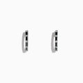 A pair of 14K white gold hoop earrings with black and white diamonds totaling 0.45 TCW, showcased against a plain white background. Effy craftsmanship enhances the modern elegance of this striking jewelry piece.