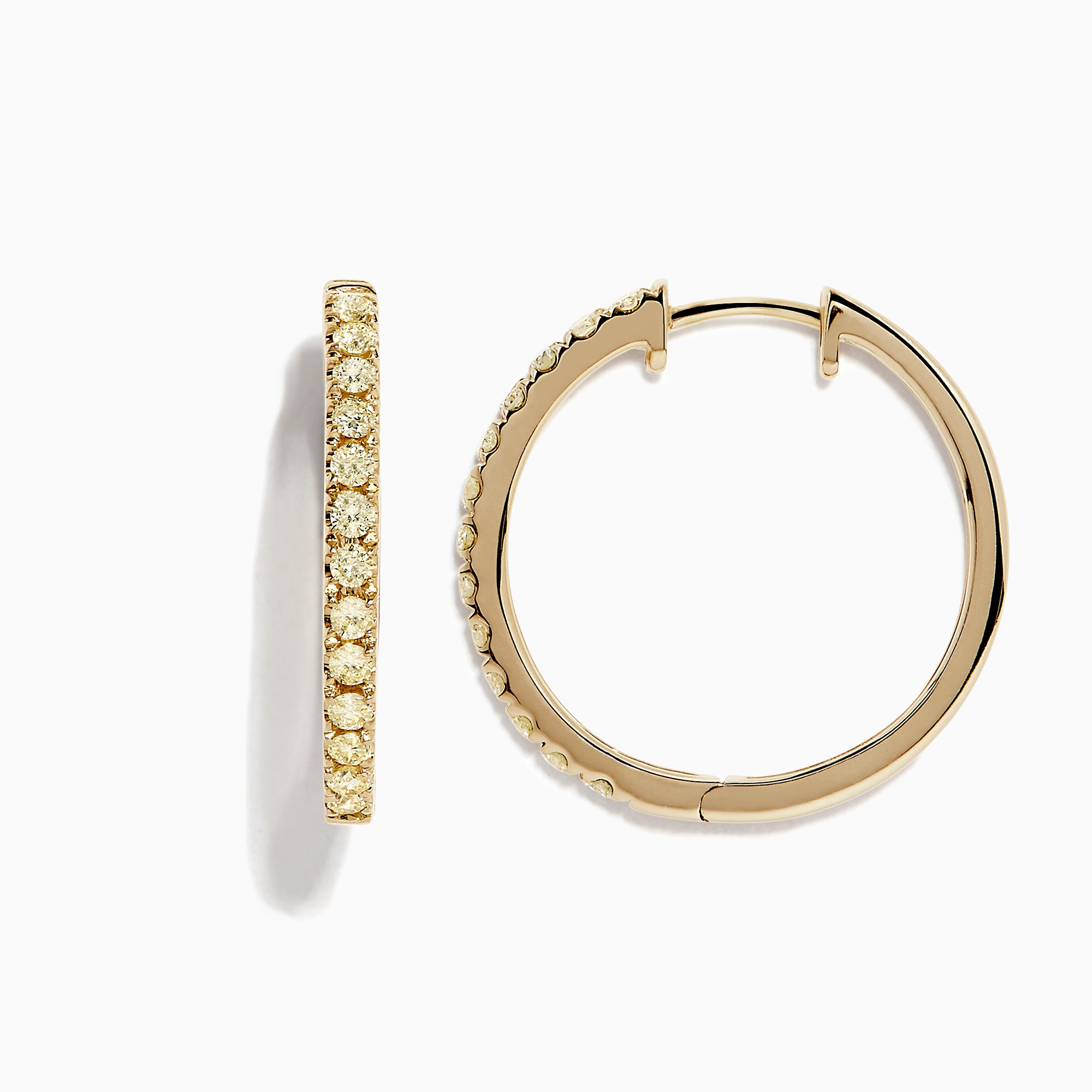 The Canare 14K Yellow Gold Yellow Diamond 7/8 Hoop Earrings, 0.57 TCW, are shown vertically against a white background with soft shadows.