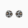 14K yellow gold earrings with espresso, black, and white diamonds (0.94 TCW) in a round stud design, displayed on a white background.