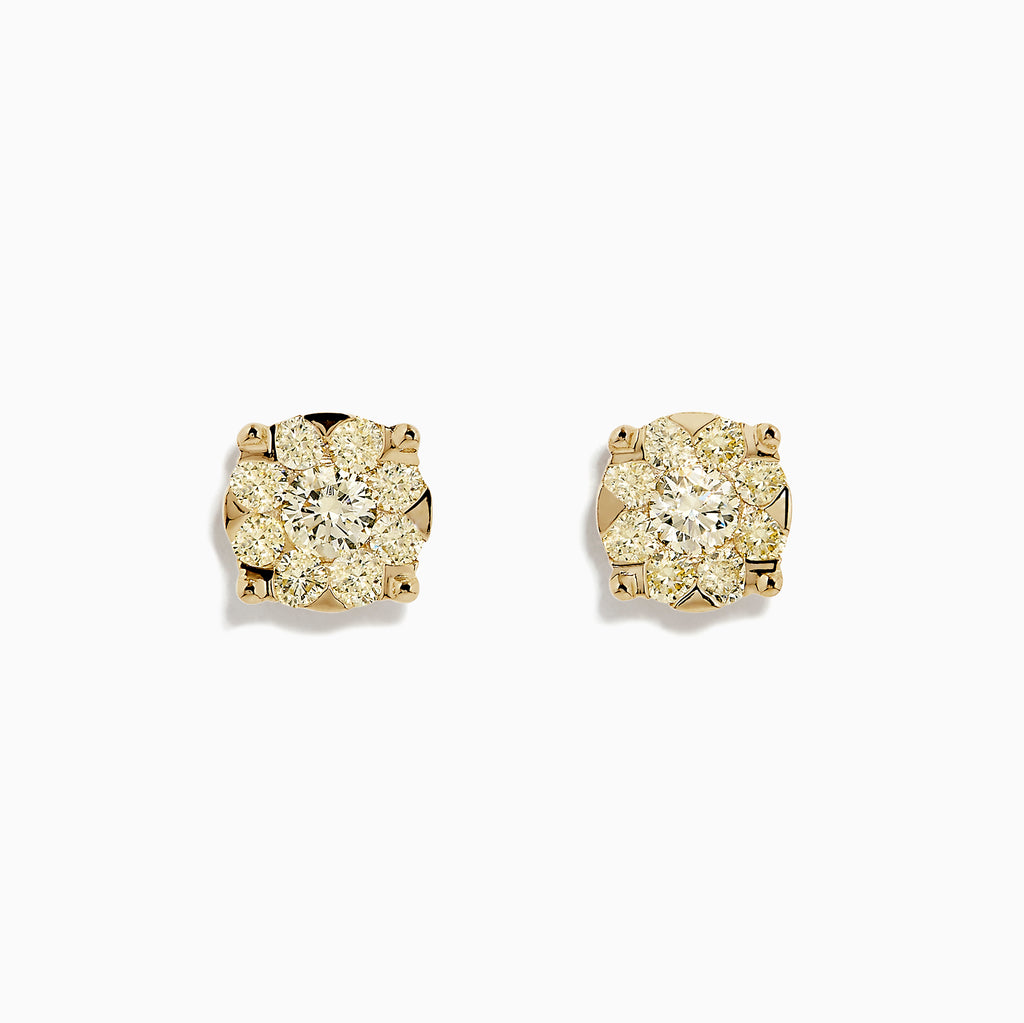 The Canare 14K Yellow Gold Yellow Diamond Bouquet Earrings (1.41 TCW) feature radiant yellow diamonds in gold prongs, exuding elegance and charm against a white background.