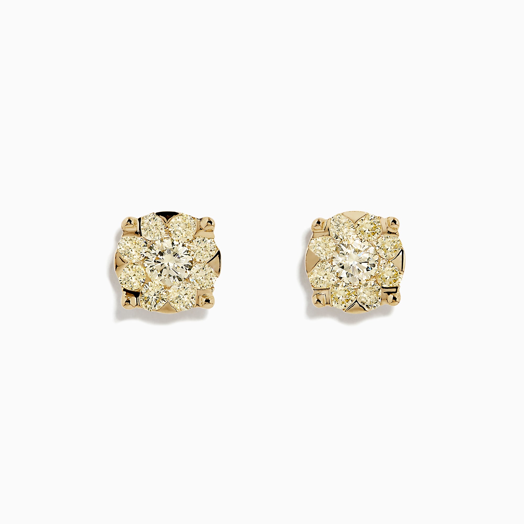 The Canare 14K Yellow Gold Yellow Diamond Bouquet Earrings (1.41 TCW) feature radiant yellow diamonds in gold prongs, exuding elegance and charm against a white background.