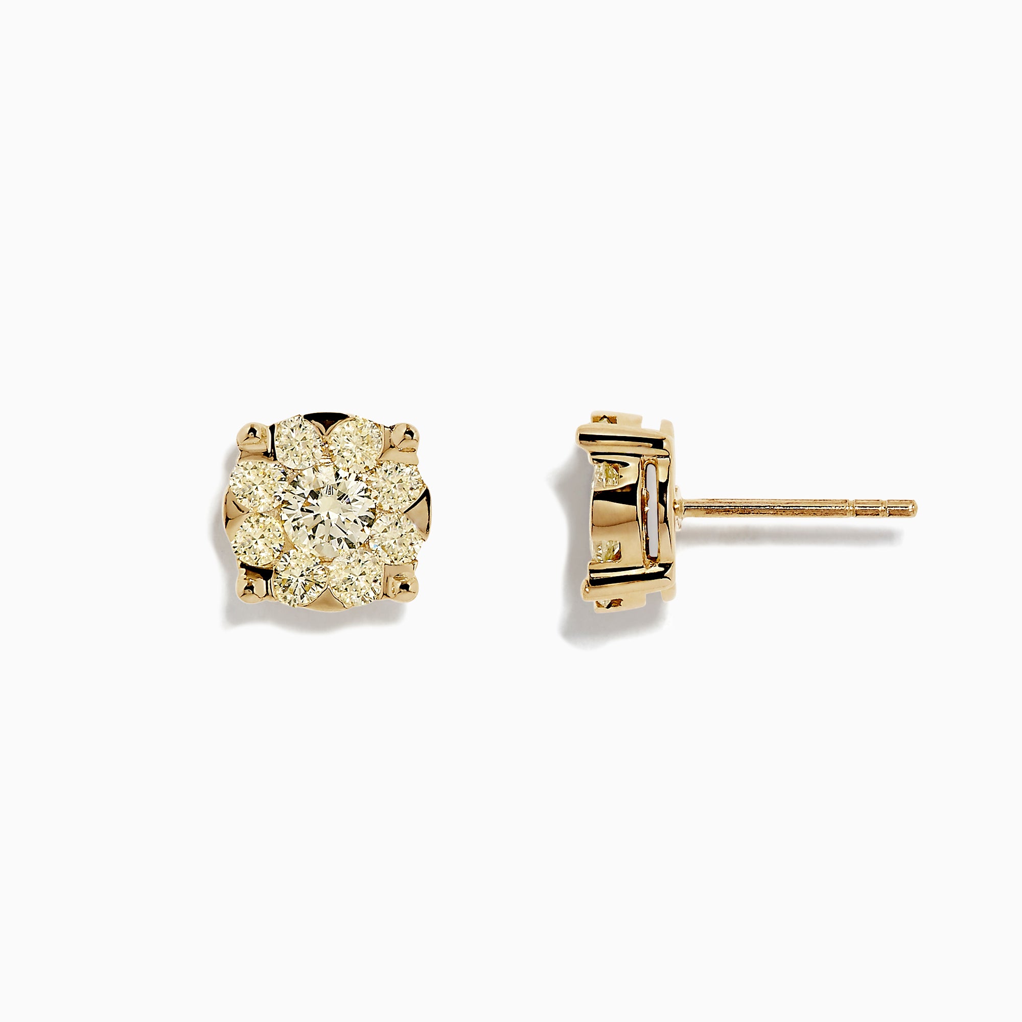 The Canare 14K Yellow Gold Yellow Diamond Bouquet Earrings (1.41 TCW) feature radiant yellow diamonds in gold prongs, exuding elegance and charm against a white background.