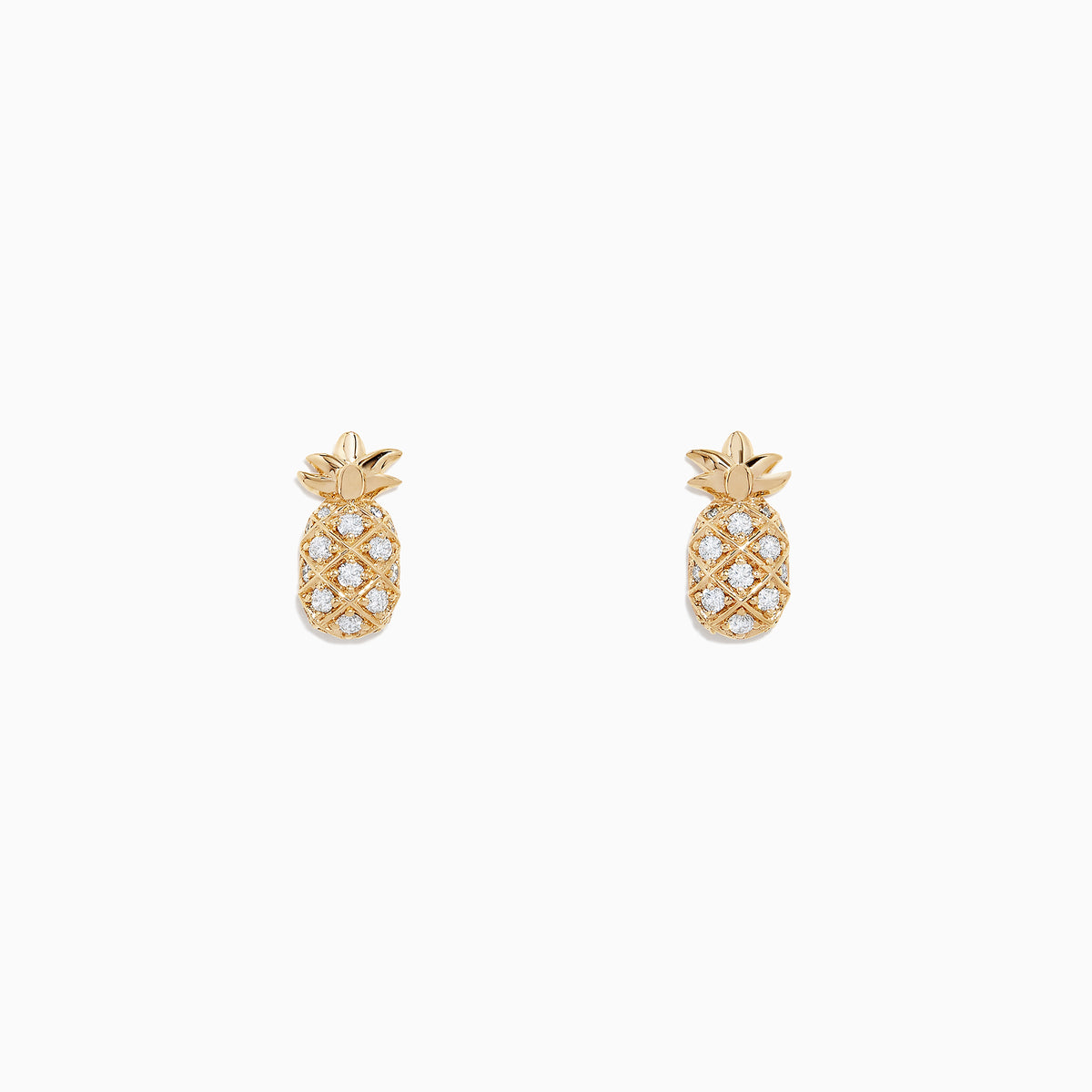 Novelty 14K Yellow Gold Diamond Pineapple Earrings, 0.27 TCW, displayed on a plain white background.