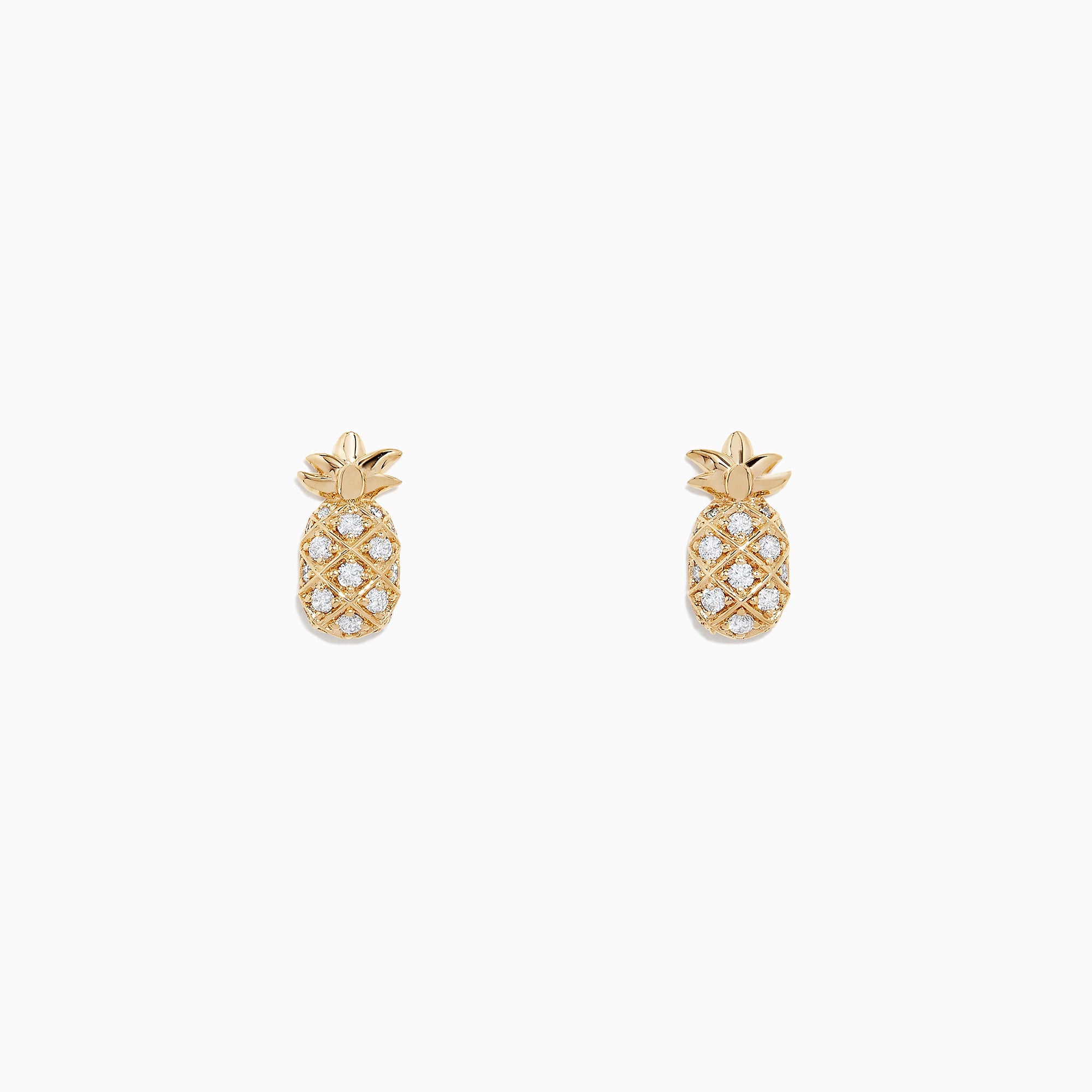 Novelty 14K Yellow Gold Diamond Pineapple Earrings, 0.27 TCW, displayed on a plain white background.