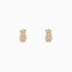 Novelty 14K Yellow Gold Diamond Pineapple Earrings, 0.27 TCW, displayed on a plain white background.