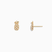 Novelty 14K Yellow Gold Diamond Pineapple Earrings, 0.27 TCW, displayed on a plain white background.