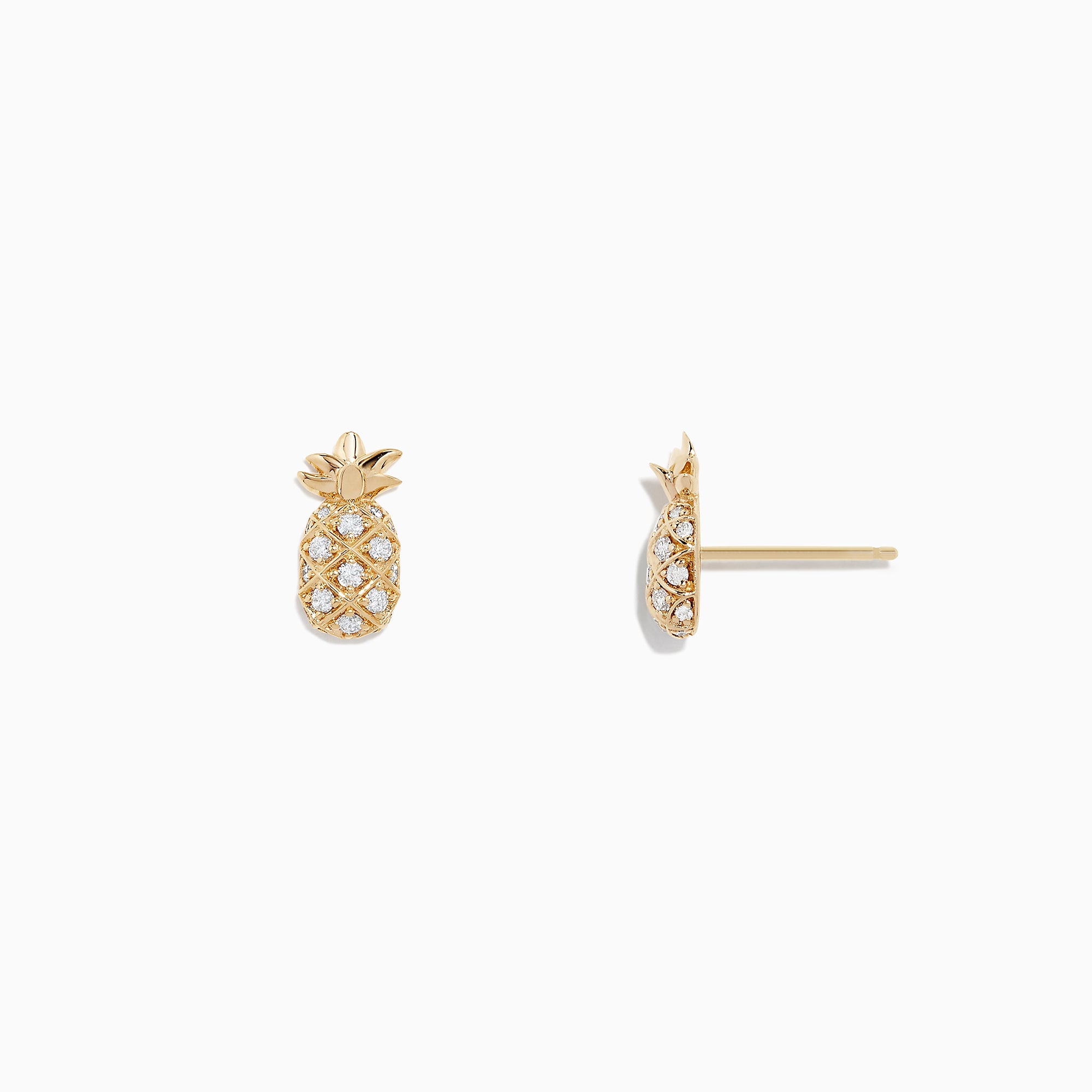 Novelty 14K Yellow Gold Diamond Pineapple Earrings, 0.27 TCW, displayed on a plain white background.