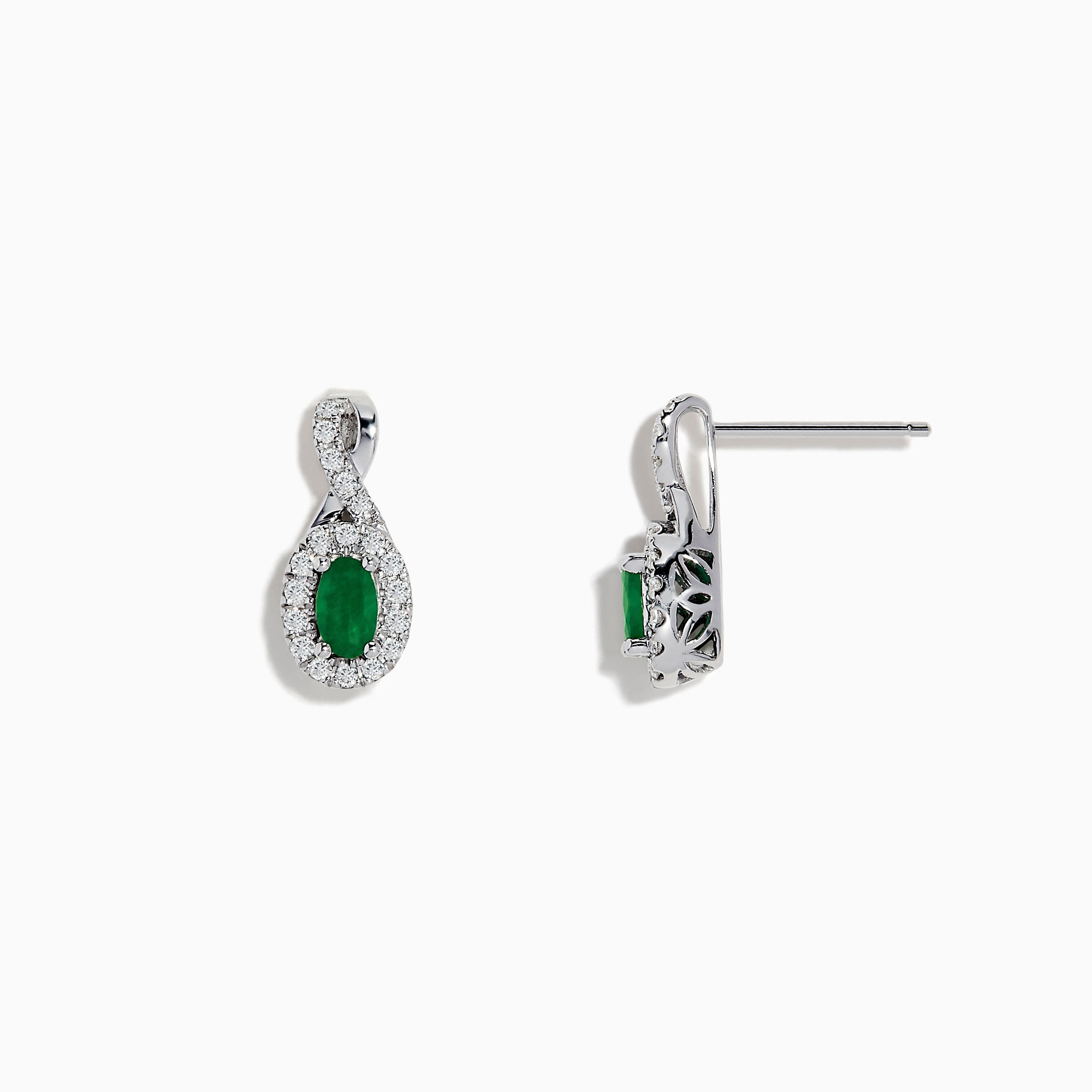 Effy 14K White Gold Emerald and Diamond Earrings
