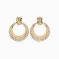 Introducing the D’Oro 14K Yellow Gold Diamond Drop Earrings: a stunning pair of Effy earrings beautifully crafted from lustrous 14K yellow gold, featuring double circles adorned with sparkling diamonds. Elegantly displayed against a white background, these earrings are perfect for those who appreciate the timeless allure of diamond drop designs.
