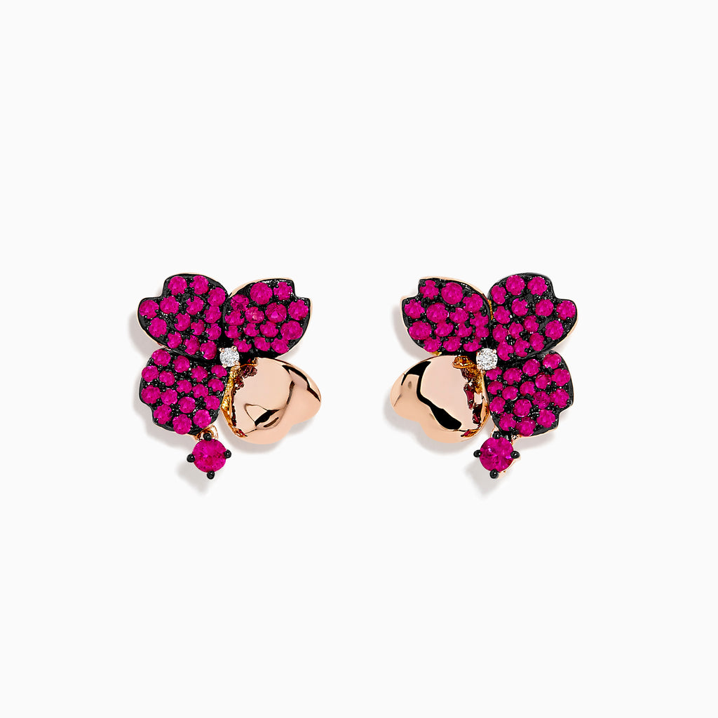 Effy Nature 14K Rose Gold Ruby and Diamond Flower Earrings