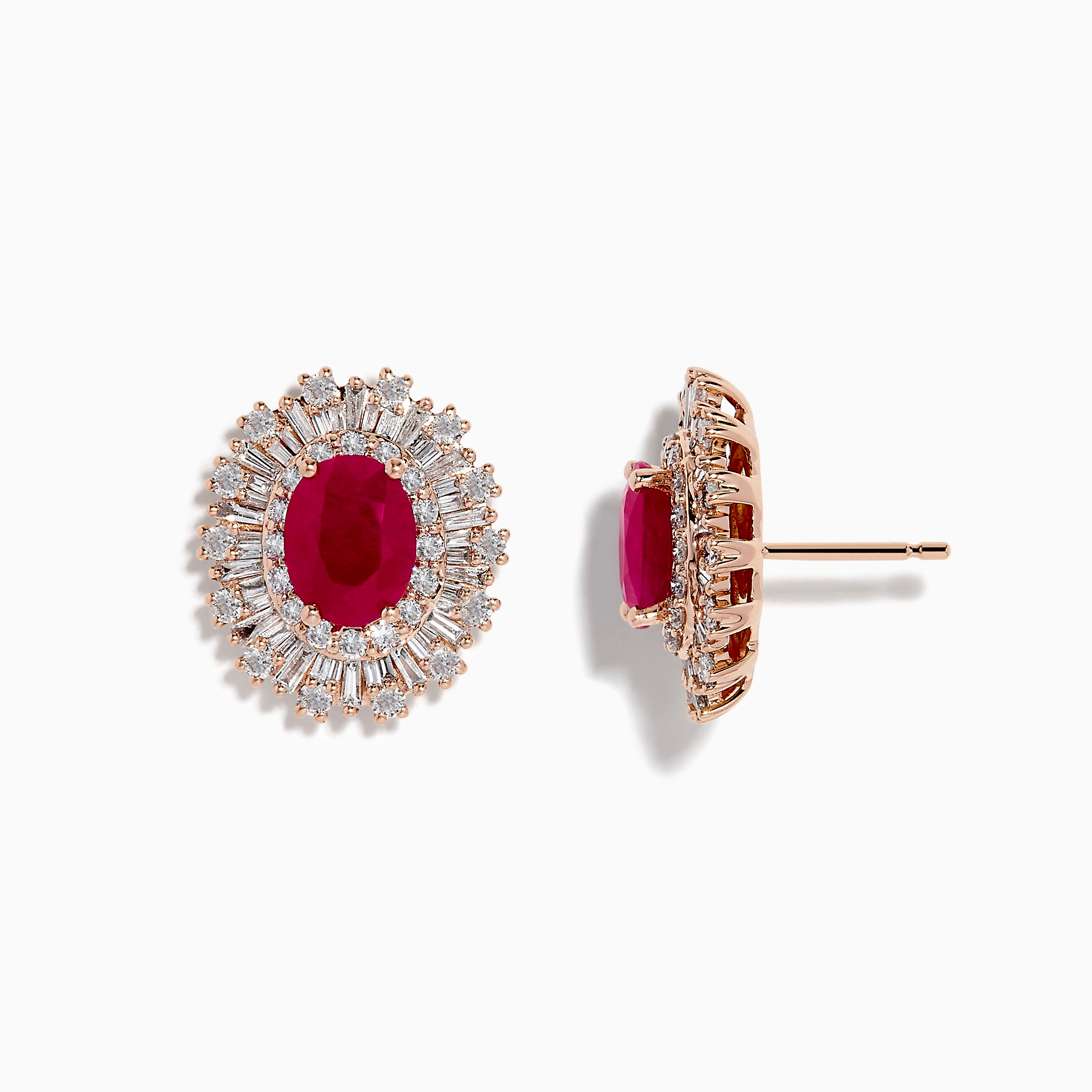 Effy Ruby Royale 14K Rose Gold Ruby and Diamond Stud Earrings