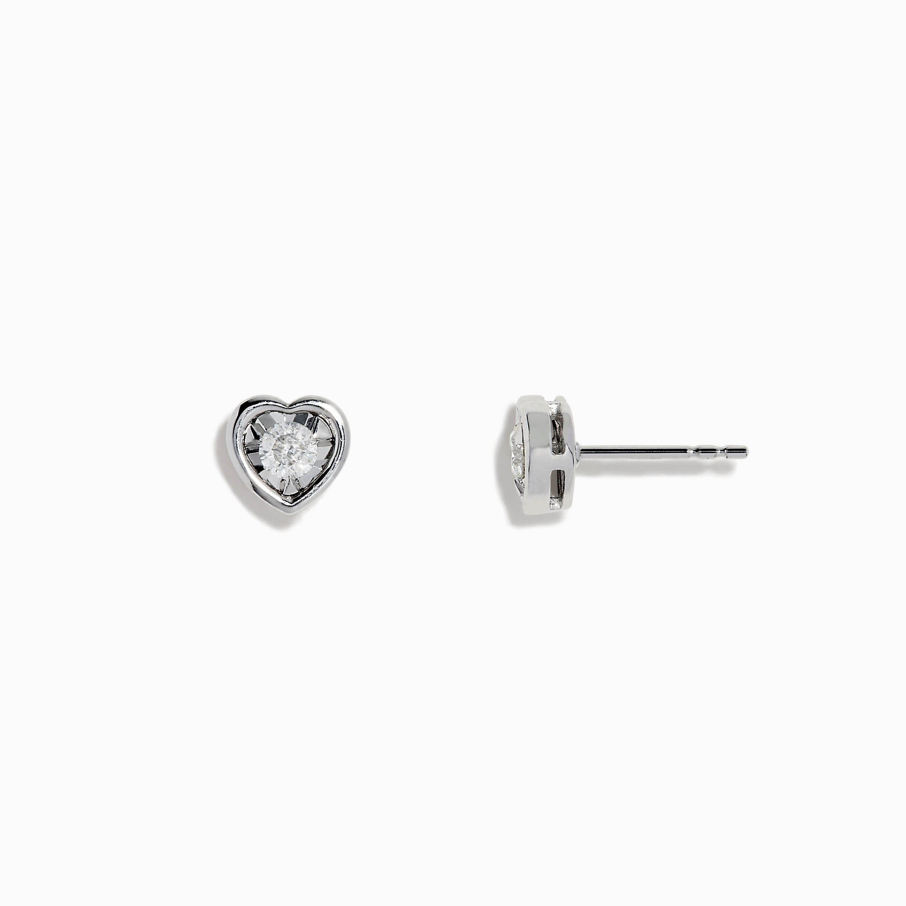 Effy 14K White Gold Diamond Heart Stud Earrings