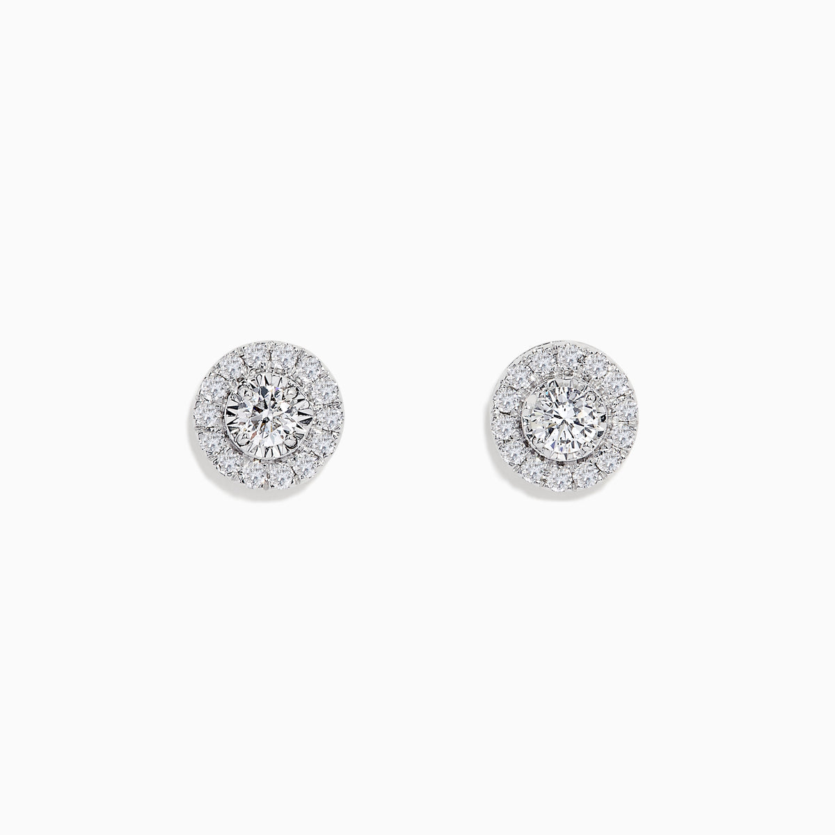 Pave Classica 14K White Gold Diamond Stud Earrings featuring a central diamond accented by a halo of smaller diamonds, set in elegant 14K white gold for a timeless, classic look.