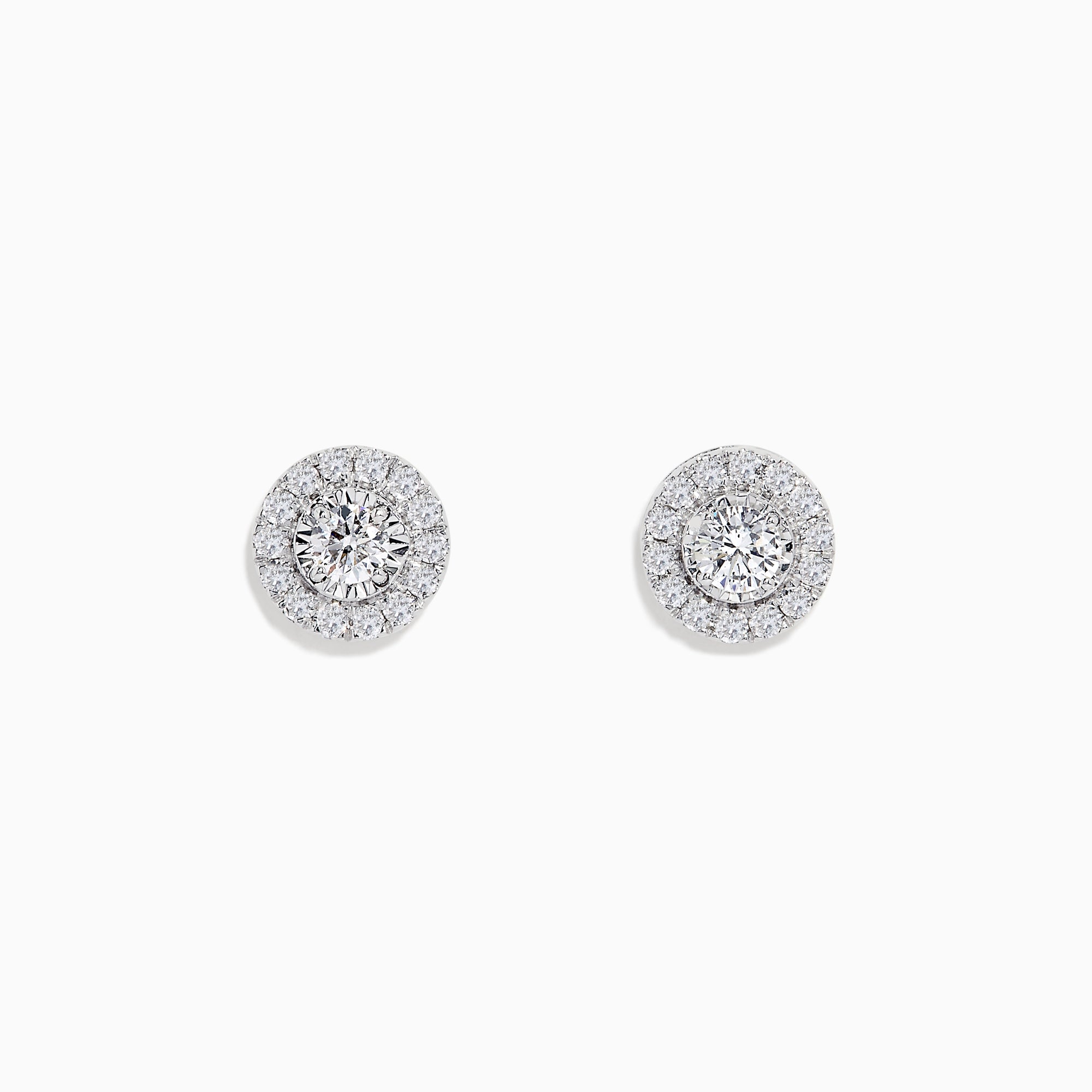 Pave Classica 14K White Gold Diamond Stud Earrings featuring a central diamond accented by a halo of smaller diamonds, set in elegant 14K white gold for a timeless, classic look.