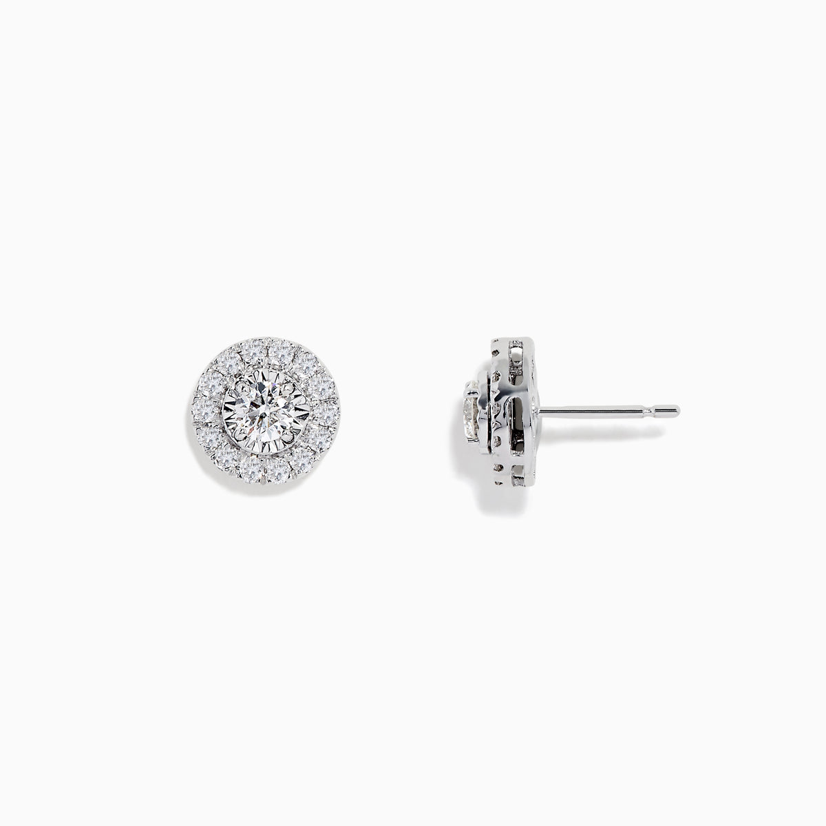 Pave Classica 14K White Gold Diamond Stud Earrings featuring a central diamond accented by a halo of smaller diamonds, set in elegant 14K white gold for a timeless, classic look.