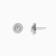 Pave Classica 14K White Gold Diamond Stud Earrings featuring a central diamond accented by a halo of smaller diamonds, set in elegant 14K white gold for a timeless, classic look.