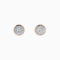 The Novelty 14K Two Tone Gold Diamond Compass Stud Earrings feature a raised silver compass design with cardinal directions and a thin two tone gold rim, shown on a plain white background.