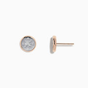 The Novelty 14K Two Tone Gold Diamond Compass Stud Earrings feature a raised silver compass design with cardinal directions and a thin two tone gold rim, shown on a plain white background.