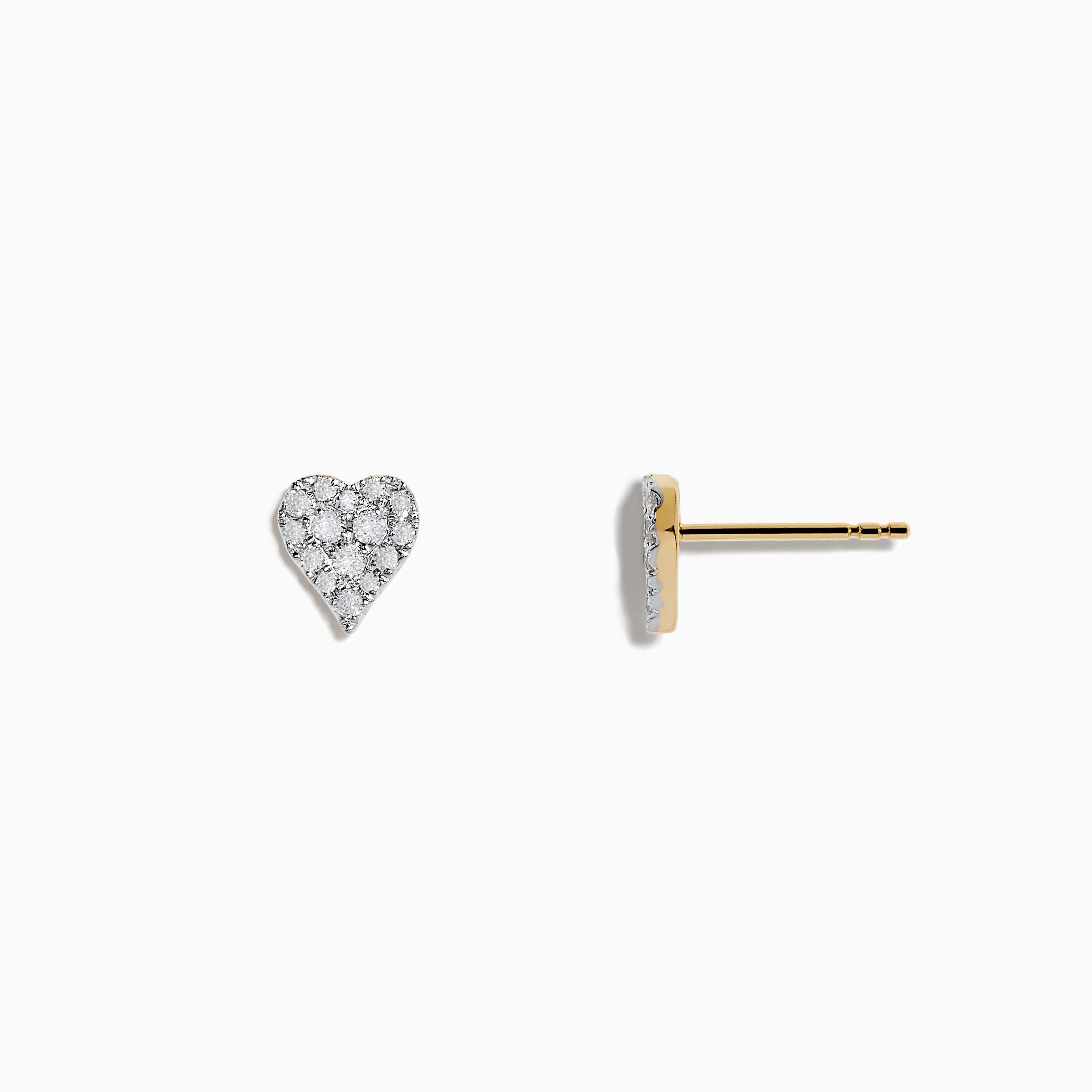 Effy Casino 14K Yellow Gold Diamond Heart Stud Earrings