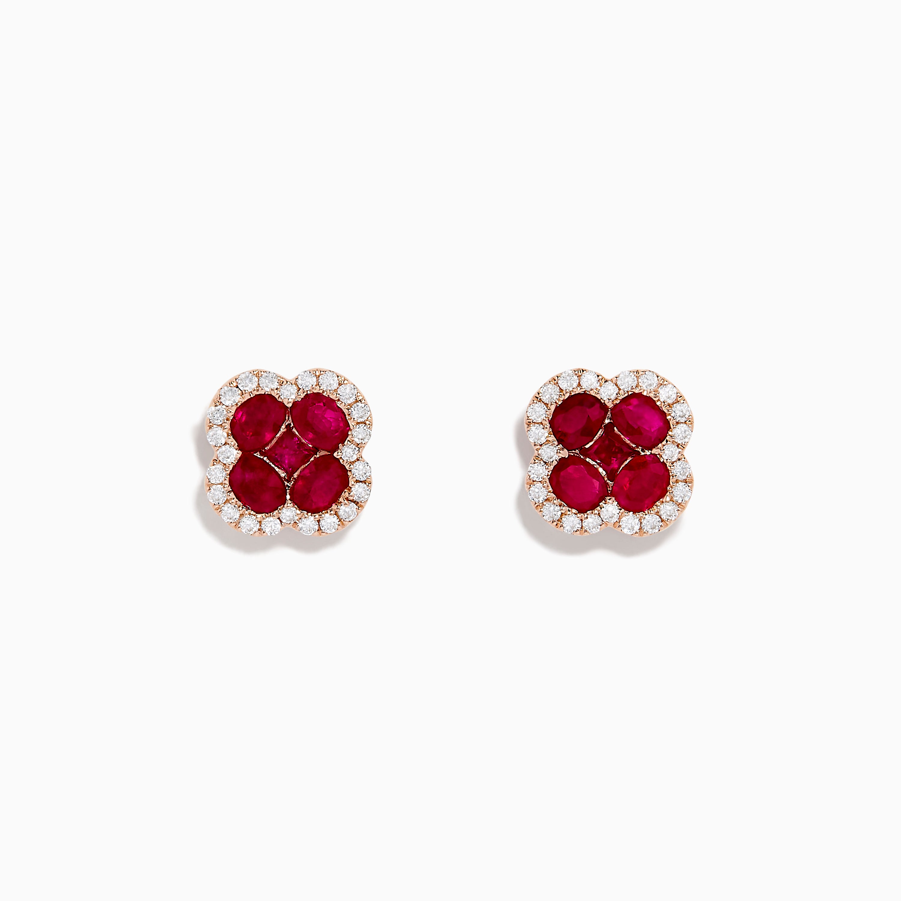 Effy Ruby Royale 14K Rose Gold Ruby and Diamond Flower Stud Earrings