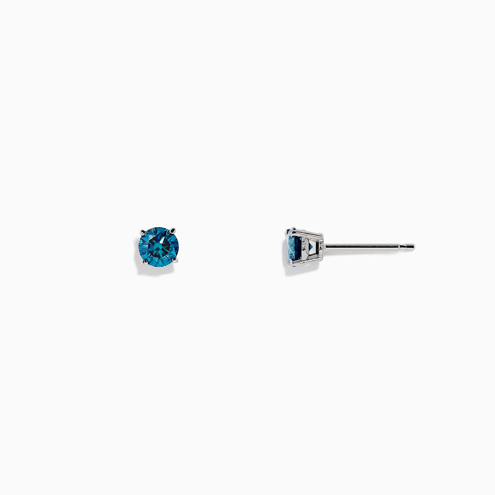 The Bella Bleu 14K White Gold Blue Diamond Stud Earrings, 0.49 TCW, are shown against a plain white background.