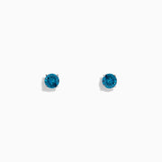 The Bella Bleu 14K White Gold Blue Diamond Stud Earrings feature round blue diamonds in classic prong settings, shown against a plain white background.