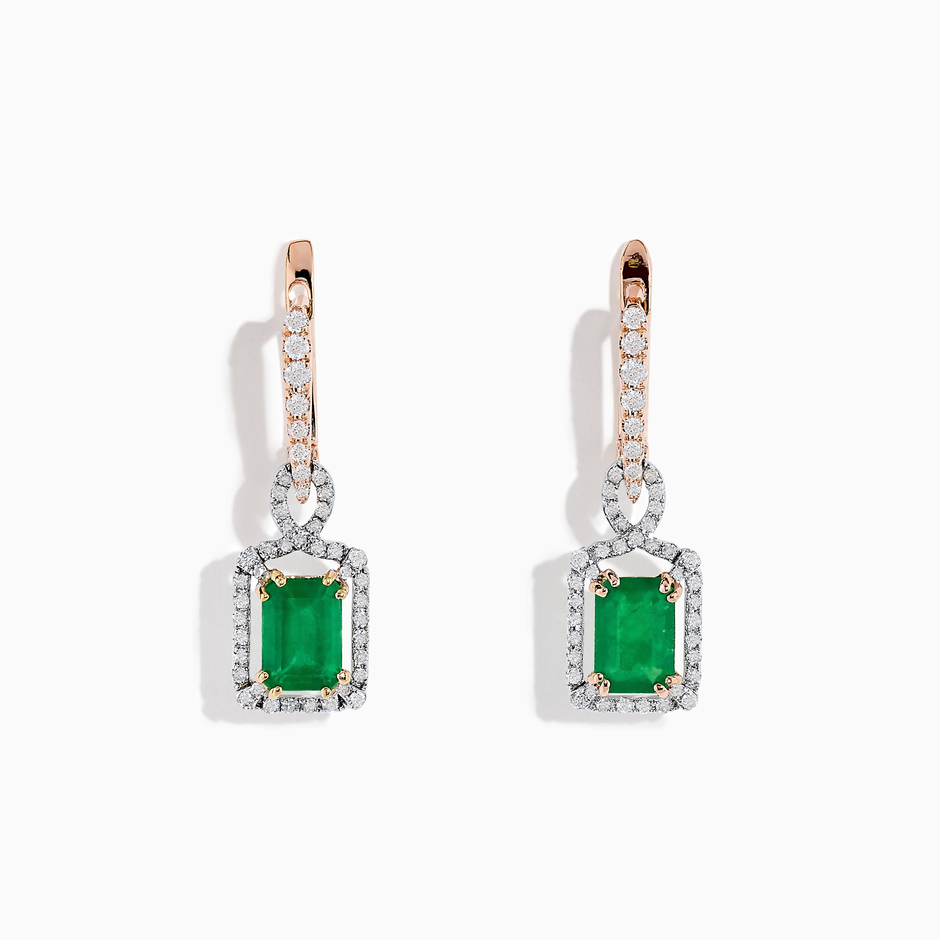 Effy 14K Two-Tone Gold Emerald and Diamond Drop Earrings
