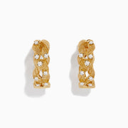 The DOro 14K Yellow Gold Diamond Filigree Hoop Earrings, 0.41 TCW, feature intricate filigree design and sparkling diamonds, showcased against a plain white background.