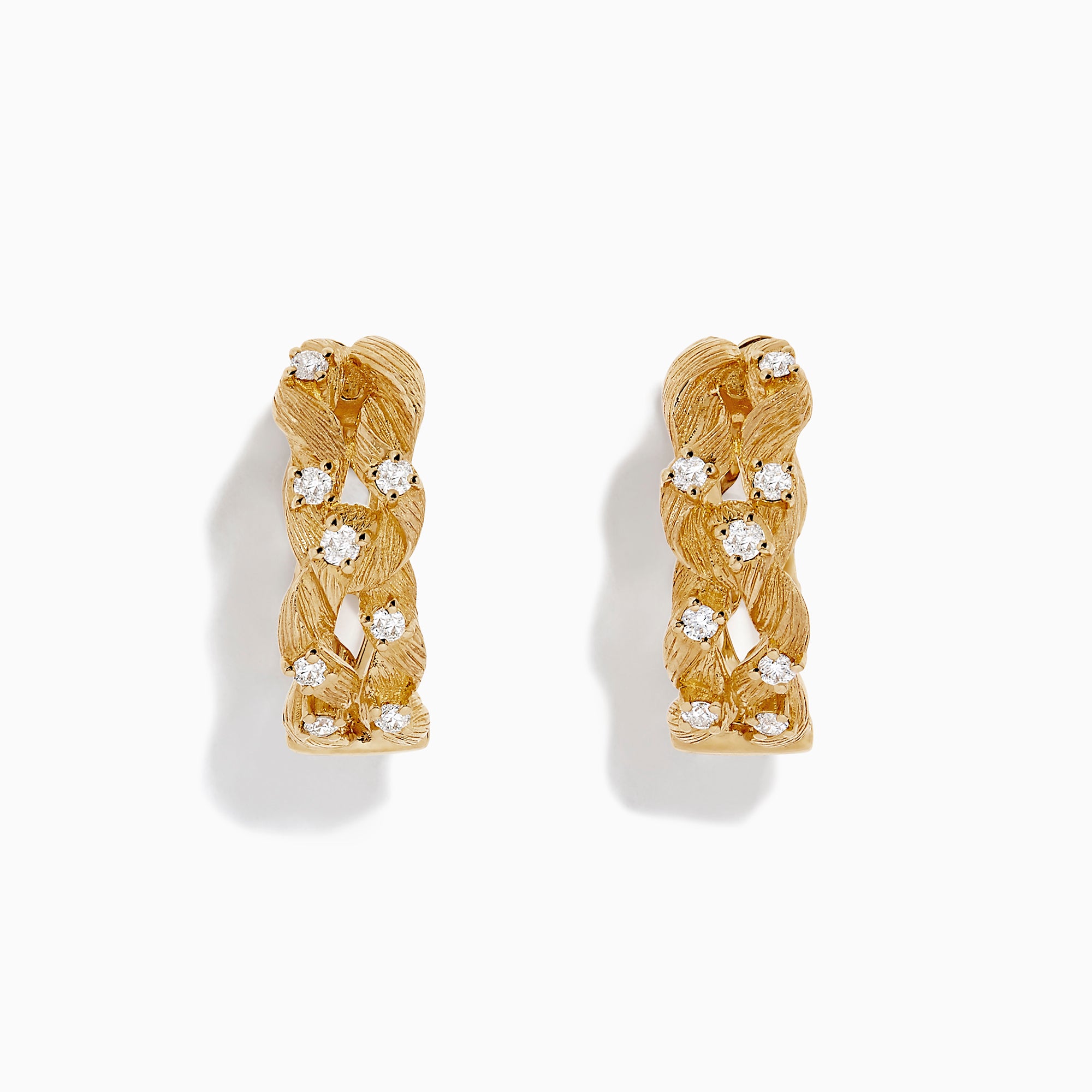 The DOro 14K Yellow Gold Diamond Filigree Hoop Earrings, 0.41 TCW, feature intricate filigree design and sparkling diamonds, showcased against a plain white background.