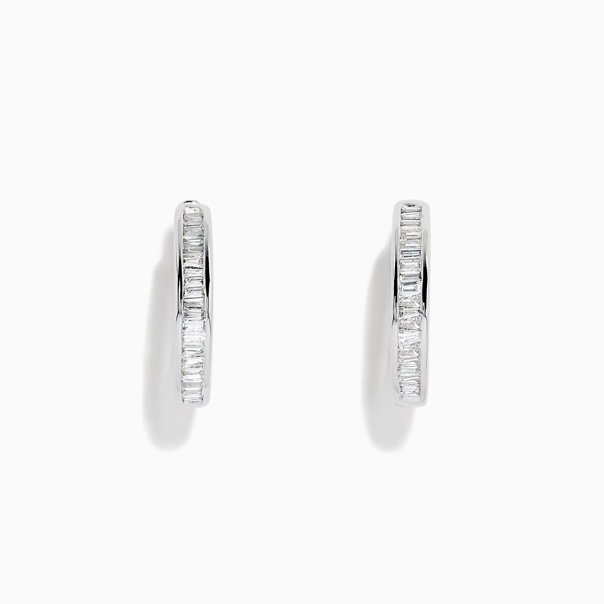 A pair of 14K White Gold 7/8 Diamond Hoop Earrings 0.49 TCW, featuring sparkling diamonds in hoop settings, displayed against a plain white background.